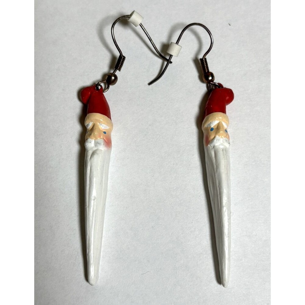 Santa Claus Pencil Shaped Earrings Resin 3" French Hook GUC